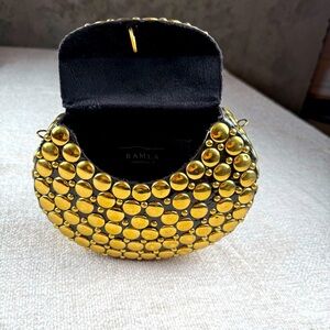 Ramla Gold Rockstar Beaded Clutch, with Shoulder Chain, statement purse, unique‎